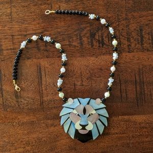 Lion head necklace and matching earrings